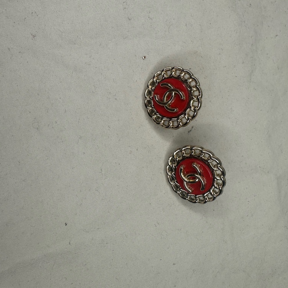CHANEL Red and Gold Ornate Earrings